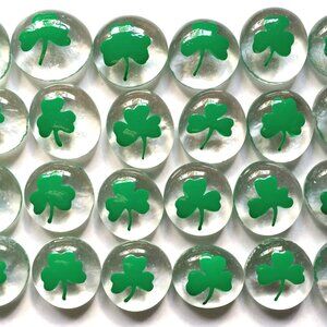 SHAMROCKS 24 Handpainted Glass Gems Party Favor, Party Decoration, Wedding Favor
